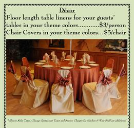 Example of Bold color table linen with complimenting chair cover color