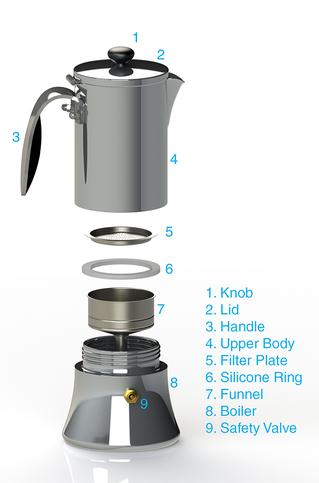 Steel shop moka pot