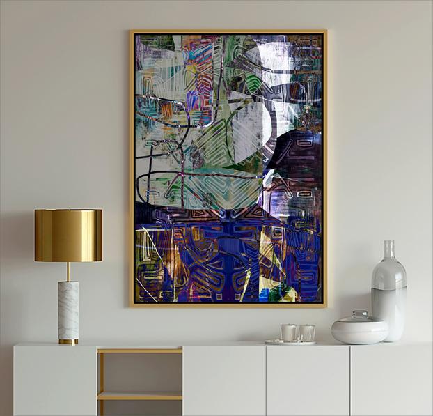Blue Abstract art showing shapes and lines, Dubois Art