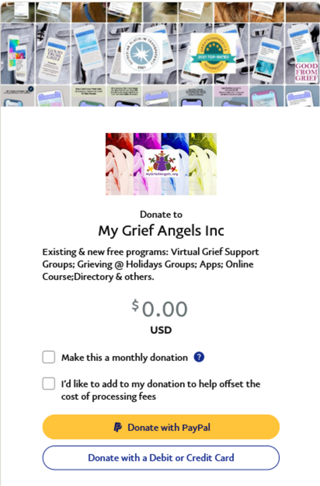 My Grief Angles PayPal Donation Page