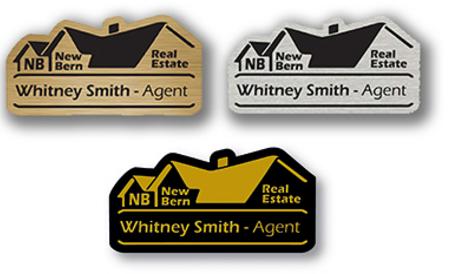 NB-CST plastic name badges 3" x 2" custom shapes -Brushed Gold laser etches to black, brushed silver laser etches to black, Black laser etches to gold, magnet finding on backs, USPS shipping included
