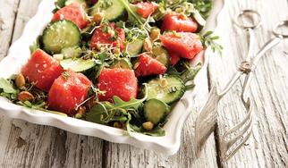 minty watermelon and cucumber salad