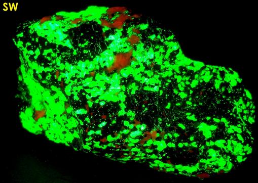 FRANKLINITE, ZINCITE, fluorescing WILLEMITE, CALCITE and HARDYSTONITE - Franklin Mine, Franklin, Franklin Mining District, Sussex County, New Jersey, USA - type locality of Franklinite, Zincite, and Hardystonite - sold