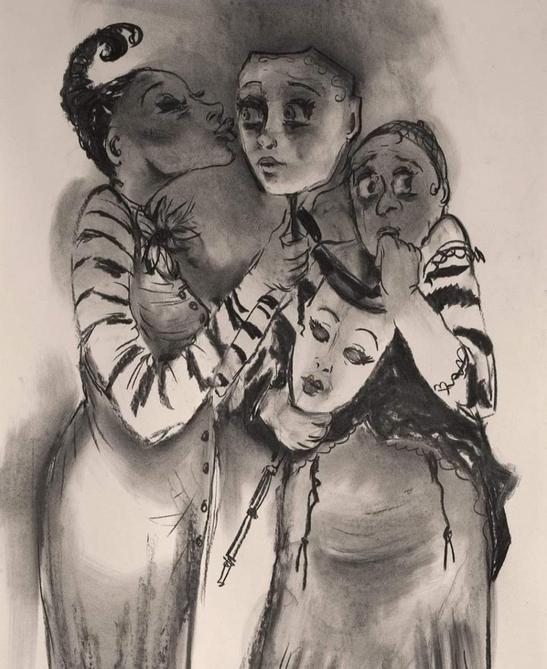 Changing Faces - Charcoal on Paper 24 x 26 cm