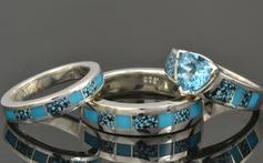 Turquoise engagement ring and wedding ring set in sterling silver.