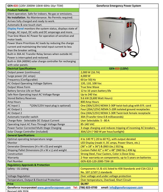 GEN-820 Geneforce Emergency Power System