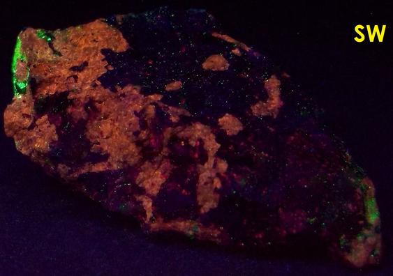 fluorescent FLUORAPATITE, BUSTAMITE, WILLEMITE, ANDRADITE, DIOPSIDE SCHEFFERITE, CALCITE, Franklin Mine, Franklin, Franklin Mining District, Sussex County, New Jersey, USA - type locality
