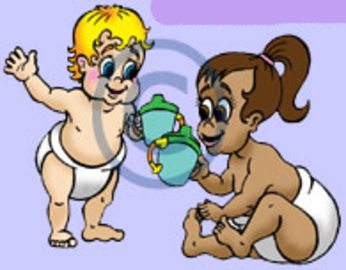 cute cartoon babies characters boy and girl babies with drinking cups novelty gifts © CoolCartoons.net