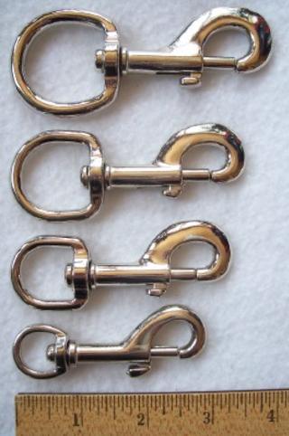 4 X Heavy Duty Bull Snap Latching Hook Chrome Silver Bulk Round