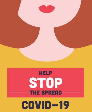 woman graphic with text that says help stop the spread covid-19