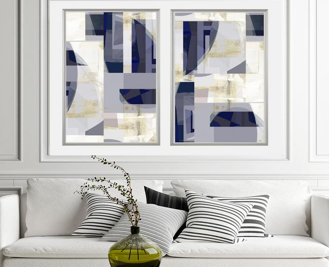 Blue, gray and gold abstract art, #abstract art