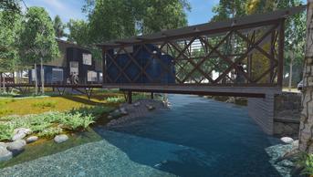 house in flood plain 3DGreenPlanetArchitects.com covered bridge