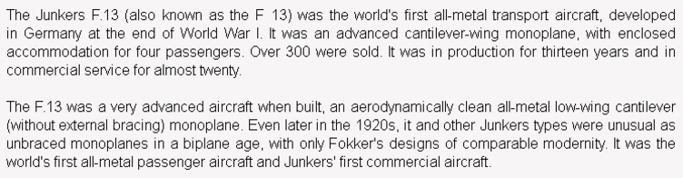 wiki background for 4D model of Junkers F.13