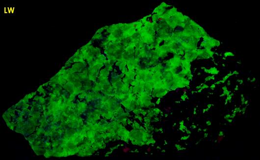 fluorescent WILLEMITE, CALCITE, FRANKLINITE - Franklin Mine, Franklin, Franklin Mining District, Sussex County, New Jersey, USA