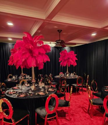 Red Feather Centerpieces for rent