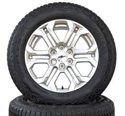 NEW 6 LUG 20" CHEVY SILVER ALLOY WHEELS WITH 275/60R20 BRIDGESTONE DUELER AT