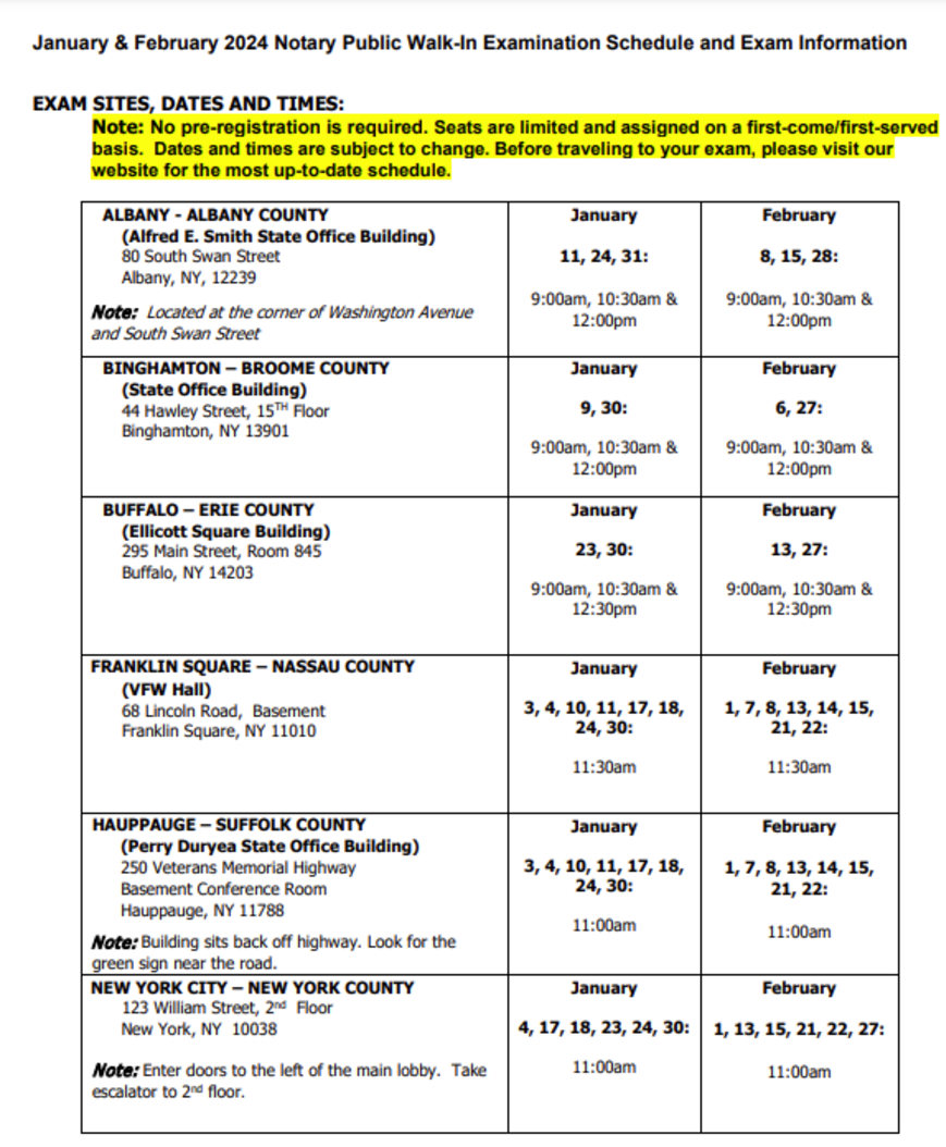 NY Notary Exam Schedule Prep