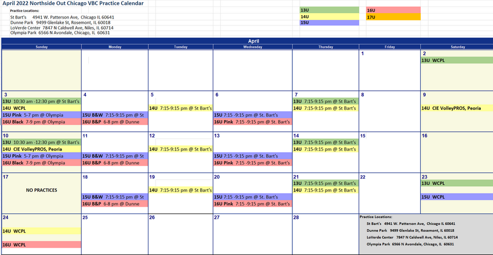 Northside Out Chicago VBC Schedules