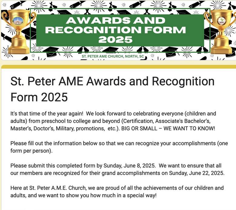 Click to complete online Awards Form.