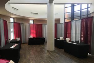 trade show rod and drape set up
