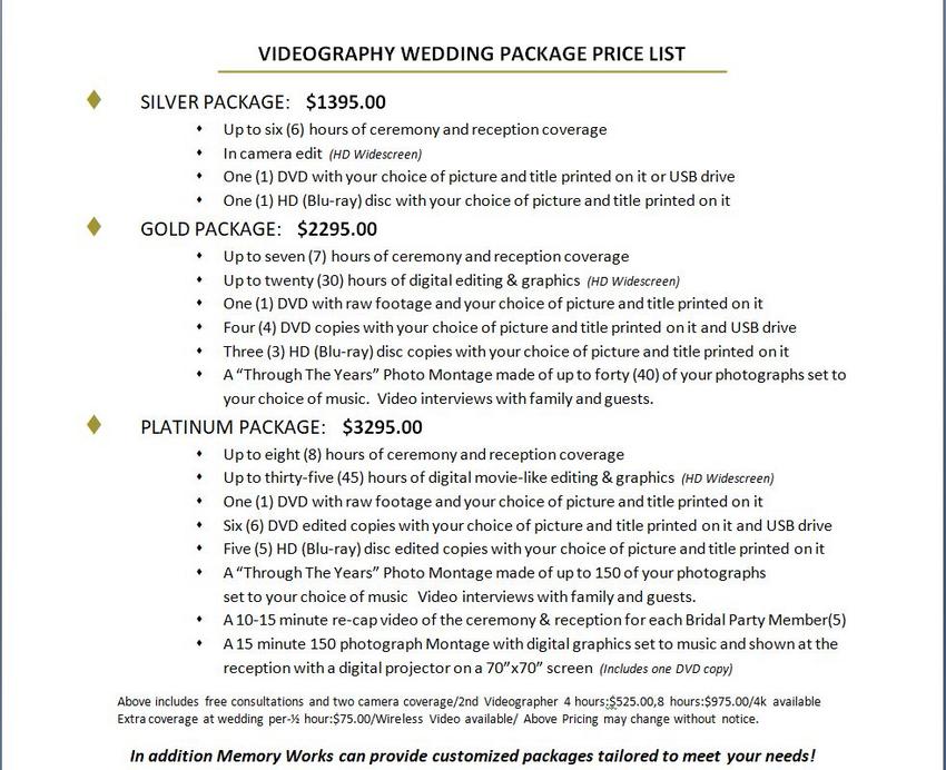 Wedding on sale videography prices