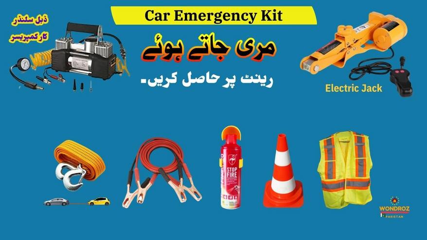 Item included car emergency tool kit. Get emergency tool kit for rent in Pakistan.