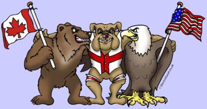 Cartoon animals rugby cartoon Canadian Bear British Bulldog American Eagle