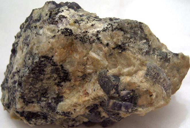 Blue gray Corundum Sapphire crystals, Baddeleyite, Biotite mica, Bozeman Corundum Co. Mine, Gallatin Gateway, Gallatin County, Montana, USA, ex Rutgers Geology Museum