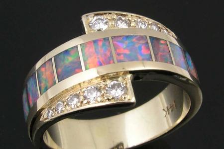 Diamond and opal inlay ring repaired by the experts at Hileman Inlay Jewelry