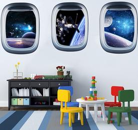 Space Galaxy Planets 3D Spaceship Porthole Wall sticker