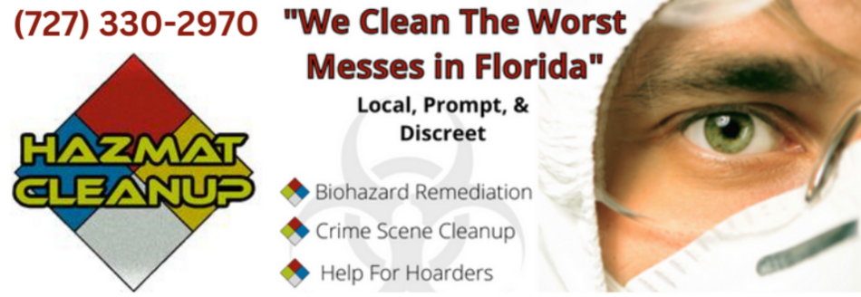 Hazmat cleaner providing cleanup services in Tampa, FL. Our Hazmat Cleanup, LLC logo representing our biohazard clean up services in Tampa along with our Tampa phone number.