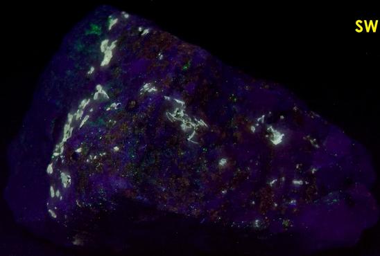 fluorescent FLUOBORITE with CHONDRODITE - Lime Crest Quarry (Lime Crest-Southdown Quarry), Sparta Township, Sussex County, New Jersey, USA