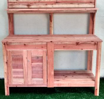 Cedar potting table with cabinet, Potting bench with half cabeint