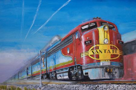 railroad locomotive painting Santa Fe passenger train
