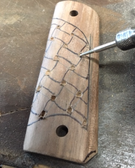 How to make custom carved wood Celtic basket weave designed pistol grips for a Kimber 1911. FREE step by step instructions. www.DIYeasycrafts.com