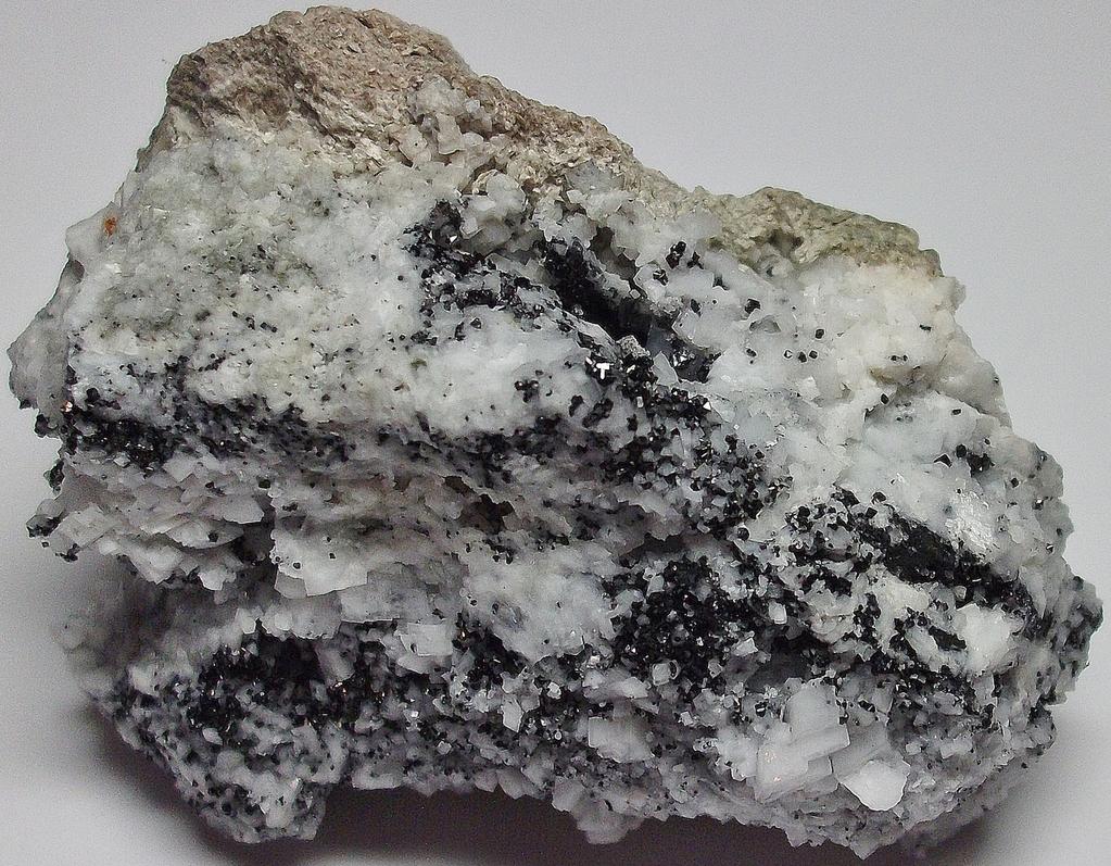 Black Magnetite, white Dolomite crystals, Christie Mine (Christi Mine; Christy Mine; Christie Asbestos; Coalinga Asbestos), Wright Mountain, New Idria District, Diablo Range, Fresno County, California, USA
