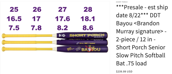 https://www.shortporchbaseballcompany.com/products/ddt-bayou-brandon-murray-signature-2-piece-12-in-short-porch-senior-slow-pitch-softball-bat-5-load