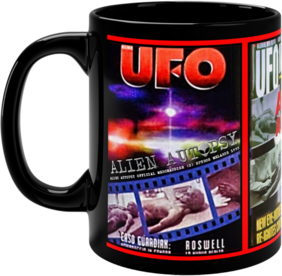 Alien Autopsy UFO Magazine Black Glossy Mug ​by Spyros Melaris