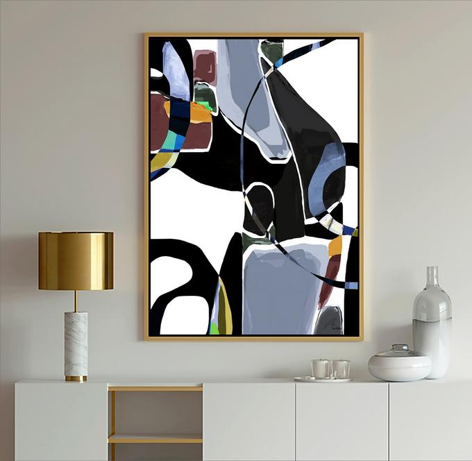 Gray and Blue Abstract Art with geometrics and lines, Dubois Art