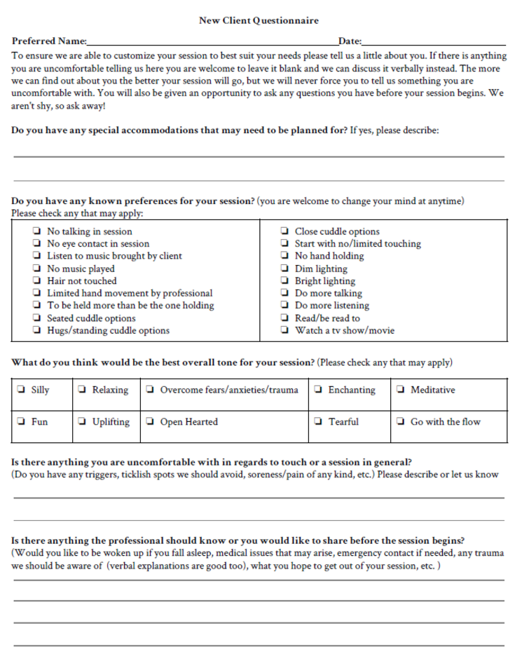 The Holding Space - New Client Questionnaire