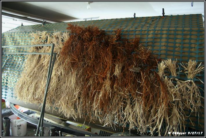 Putting Joseph Stern Raffia Grass On The DIY Duck Boat Blind (Step