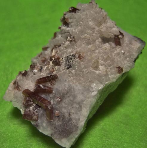 fluorescent brown Pyromorphite crystals, Quartz, golden Pyrite,Tetrahedrite, Level 200, Pcheloyad Mine (Pchelojad; Ptchelojad; Pcheloiad), Momchilgrad Obshtina, Kardzhali Oblast (Kurdzhali; Kărdžali; Kurdjali), Bulgaria
