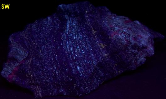 fluorescing SPHALERITE, DIOPSIDE, PYRITE, CALCITE, PHLOGOPHITE - Edwards, Balmat-Edwards Zinc District, St. Lawrence County, New York, USA