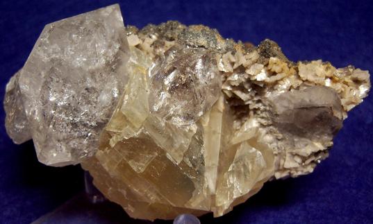 fluorescent Herkimer Diamond QUARTZ, DOLOMITE, CALCITE, MARCASITE, PYROBITUMEN - St. Johnsville, Montgomery County, New York, USA - ex Adrian Labuz 1970s