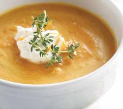chilled roasted carrot and ginger soup with honey whipped cream