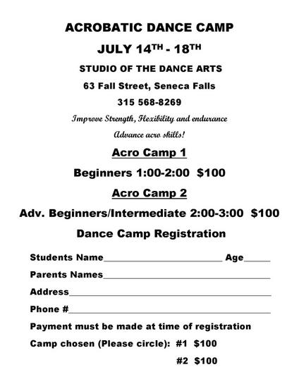 2025 Acro Summer Dance Class Registration