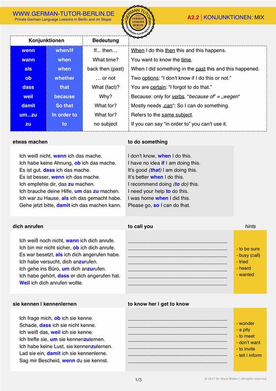 German lessons dependent clause b1 exercise