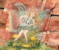 Garden Fairy Mural at Public Restroom, Placerville, California by Muralist, Debra Power. Community Pride Volunteers. Photo by Josette Johnson