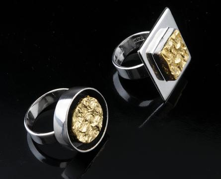 Hand fabricated sterling silver and gold ring