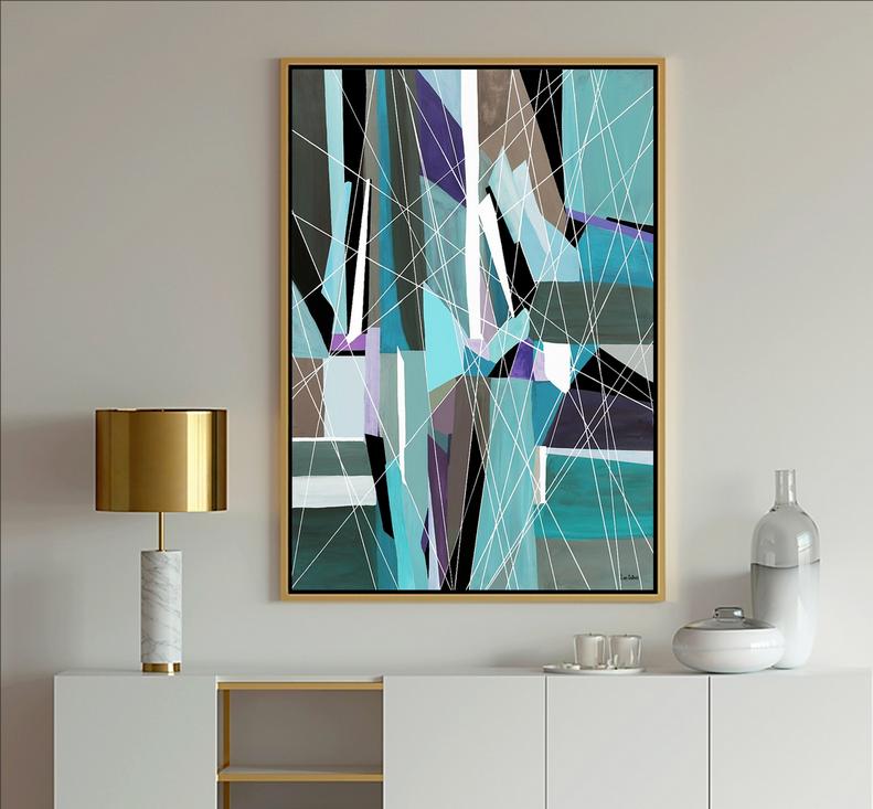 Aqua abstract art painting print, Dubois Art